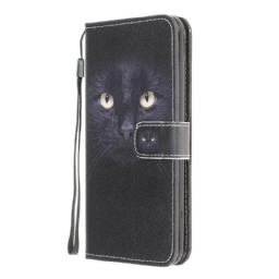 Kotelot Samsung Galaxy A12 / M12 Suojaketju Kuori Black Cat Eyes Hihnalla