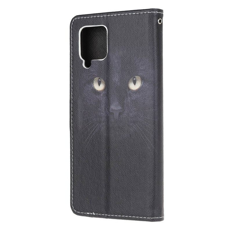 Kotelot Samsung Galaxy A12 / M12 Suojaketju Kuori Black Cat Eyes Hihnalla