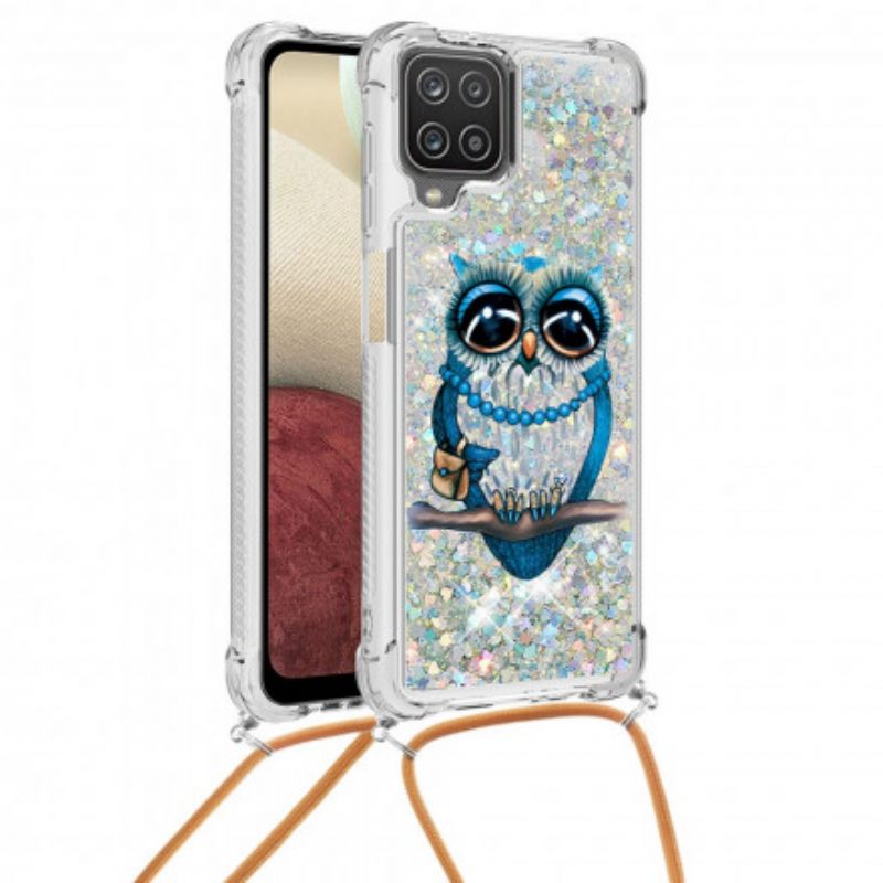 Kuori Samsung Galaxy A12 / M12 Kiristysnyörillä Miss Owl Sequin Vetonauha