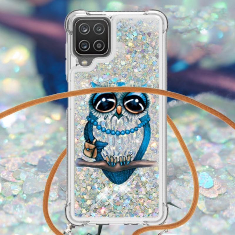 Kuori Samsung Galaxy A12 / M12 Kiristysnyörillä Miss Owl Sequin Vetonauha