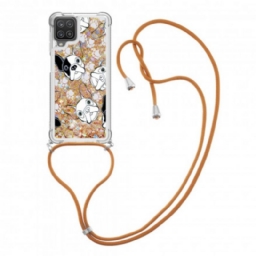 Kuori Samsung Galaxy A12 / M12 Kiristysnyörillä Sequin Drawstring Dogs