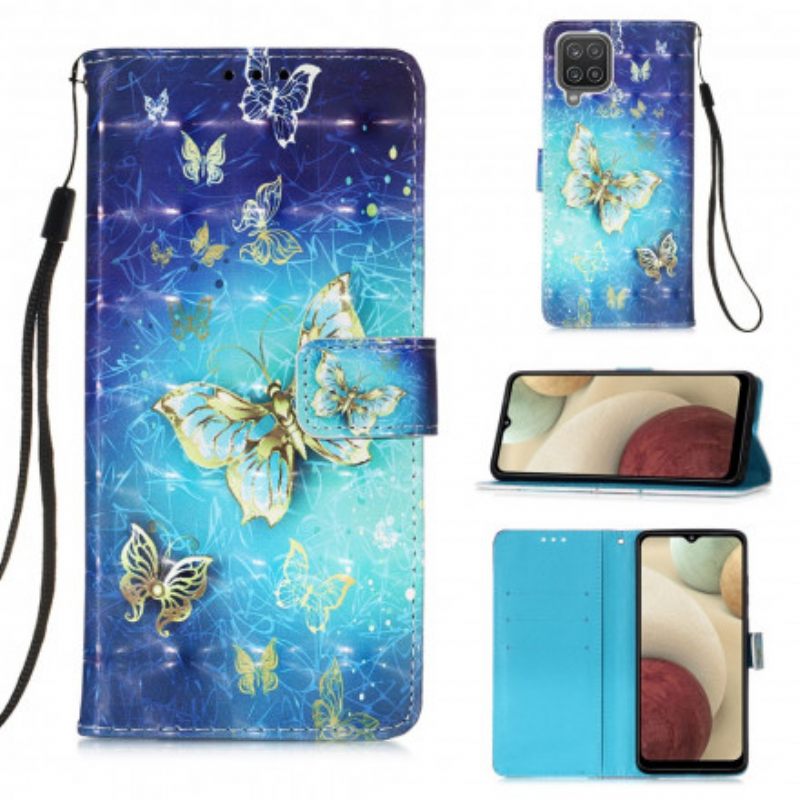 Nahkakotelo Samsung Galaxy A12 / M12 Golden Butterflies