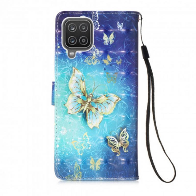 Nahkakotelo Samsung Galaxy A12 / M12 Golden Butterflies