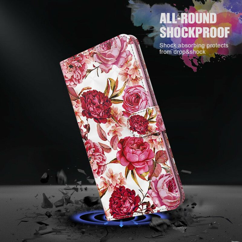 Nahkakotelo Samsung Galaxy A12 / M12 Light Spot Roses Kaulanauhalla