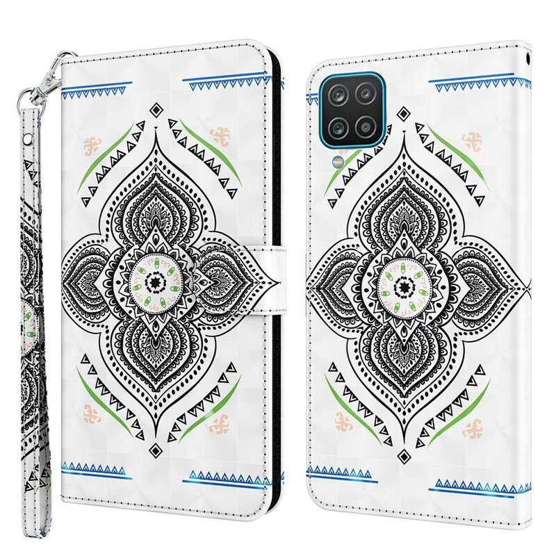 Nahkakotelo Samsung Galaxy A12 / M12 Light Spots Mandala Kaulanauhalla