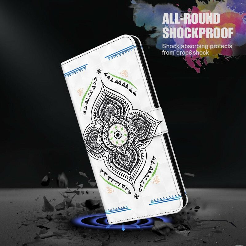 Nahkakotelo Samsung Galaxy A12 / M12 Light Spots Mandala Kaulanauhalla