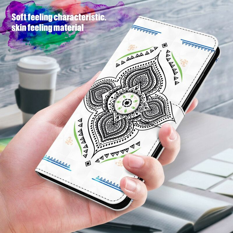 Nahkakotelo Samsung Galaxy A12 / M12 Light Spots Mandala Kaulanauhalla