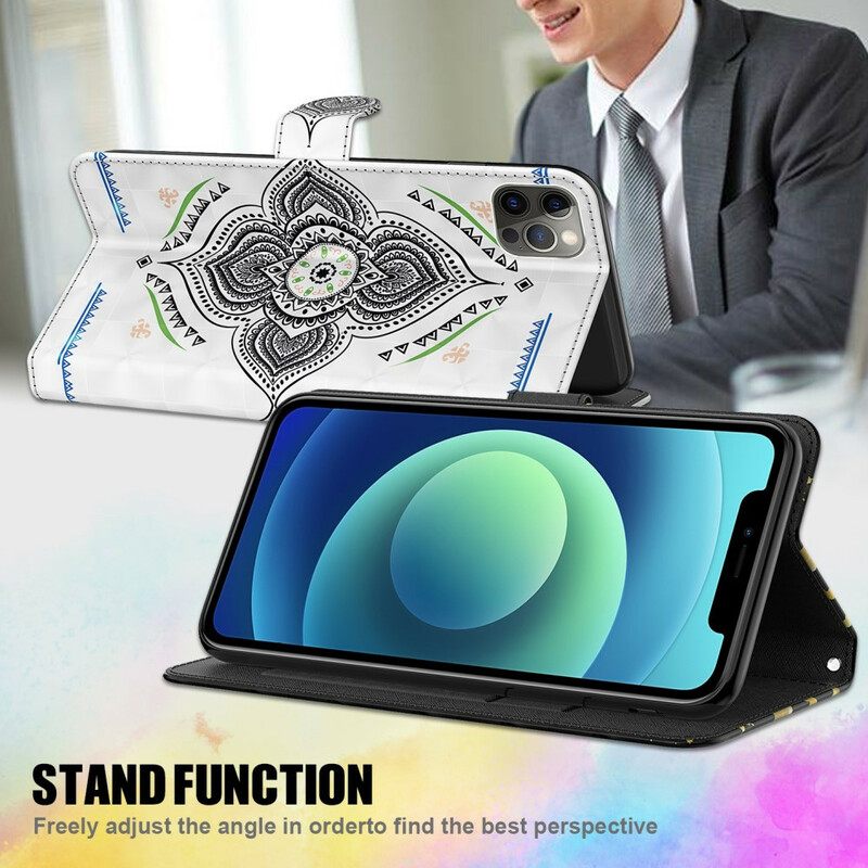 Nahkakotelo Samsung Galaxy A12 / M12 Light Spots Mandala Kaulanauhalla