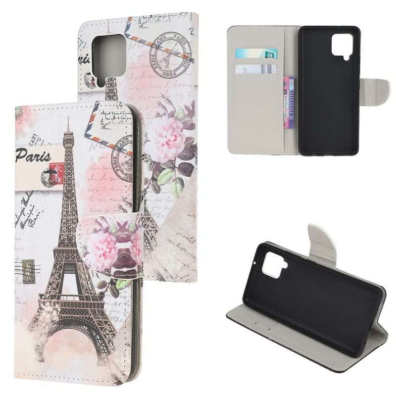 Nahkakotelo Samsung Galaxy A12 / M12 Retro Eiffel-torni