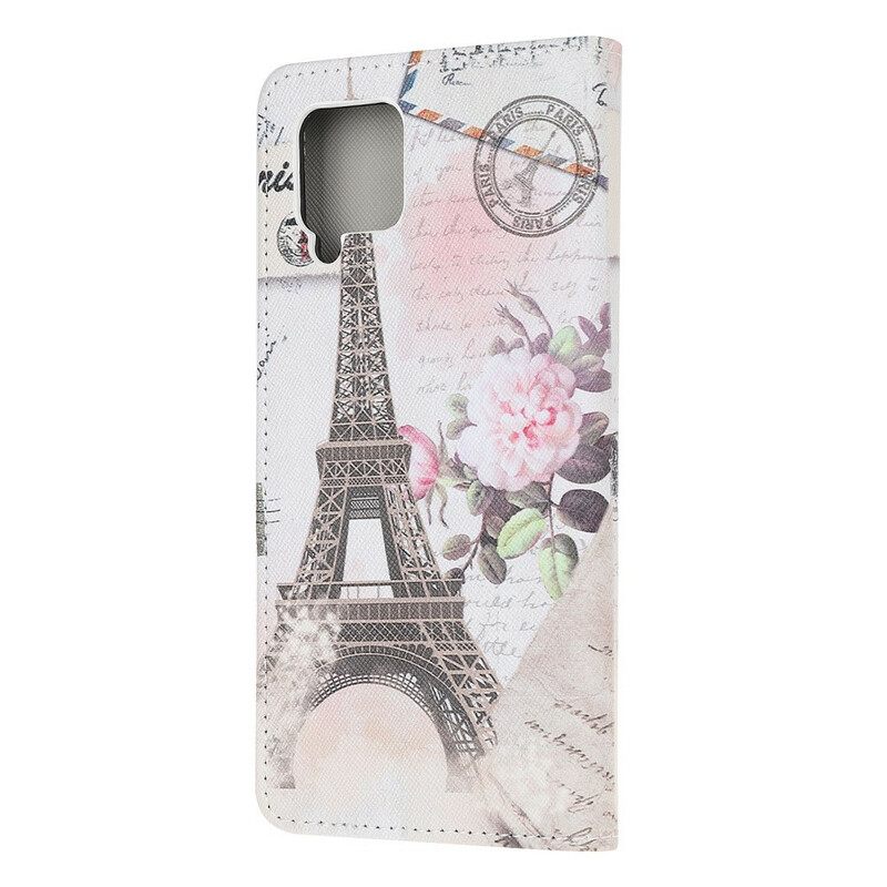 Nahkakotelo Samsung Galaxy A12 / M12 Retro Eiffel-torni