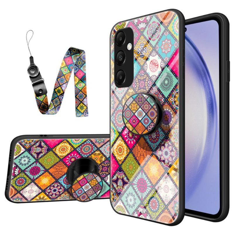 Case Samsung Galaxy A55 5g Puhelinkuoret Tuki- Ja Patchwork-hihnalla