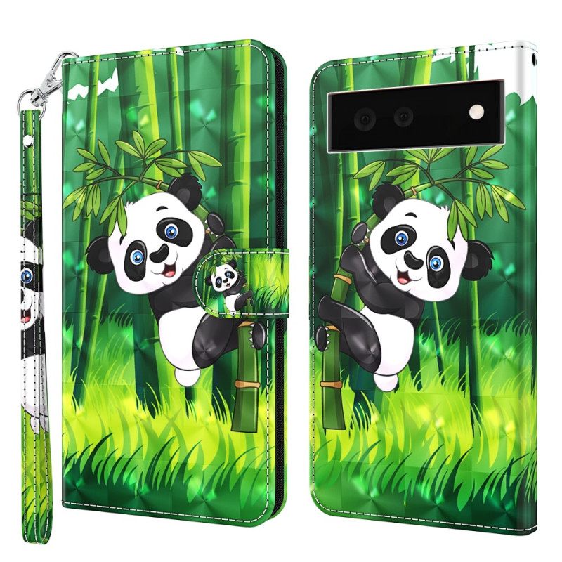 Kotelot Google Pixel 7 Suojaketju Kuori Panda Ja Bamboo Kaulanauhalla