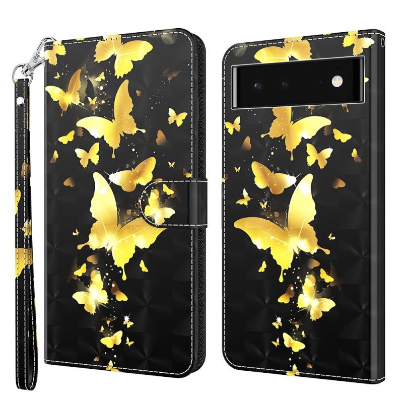 Nahkakotelo Google Pixel 7 Suojaketju Kuori Thong Butterflies