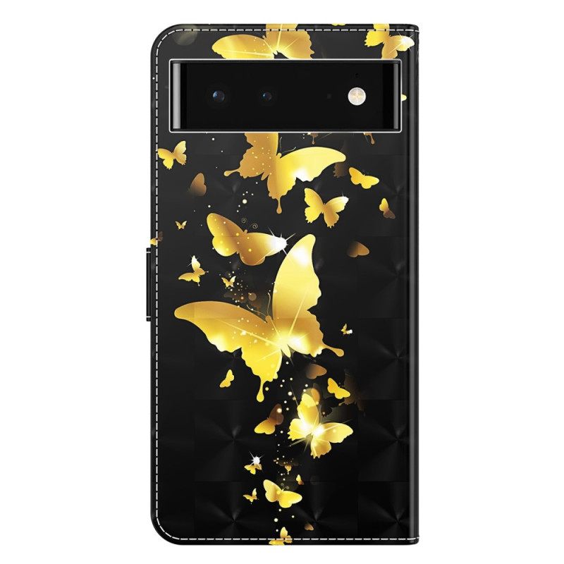 Nahkakotelo Google Pixel 7 Suojaketju Kuori Thong Butterflies