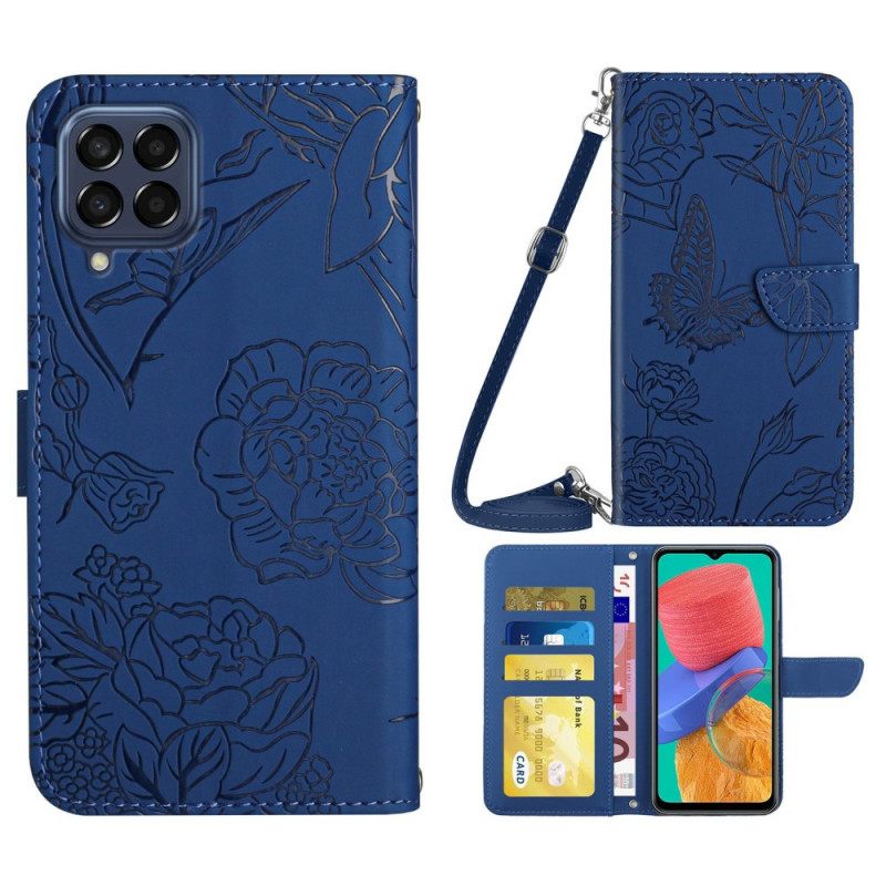 Flip Case Samsung Galaxy M33 5G Perhoset Ja Olkahihna