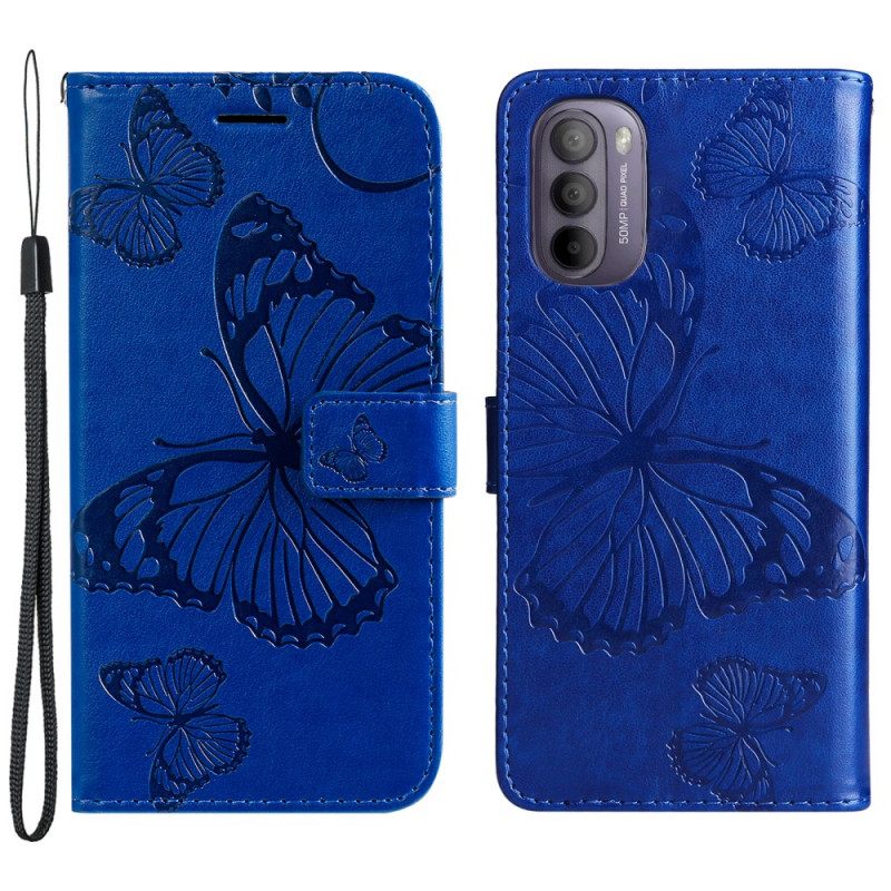 Nahkakotelo Moto G31 / Moto G41 Suojaketju Kuori Giant Thong Butterflies