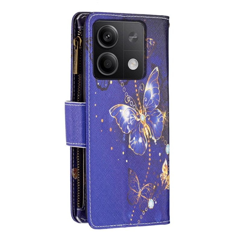 Kotelot Xiaomi Redmi Note 13 5g Purple Butterflies -lompakko Hihnalla Suojakuori