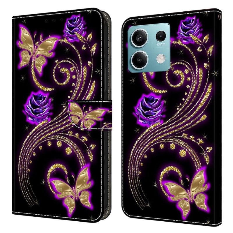 Kotelot Xiaomi Redmi Note 13 5g Violetit Kukat Ja Perhoset