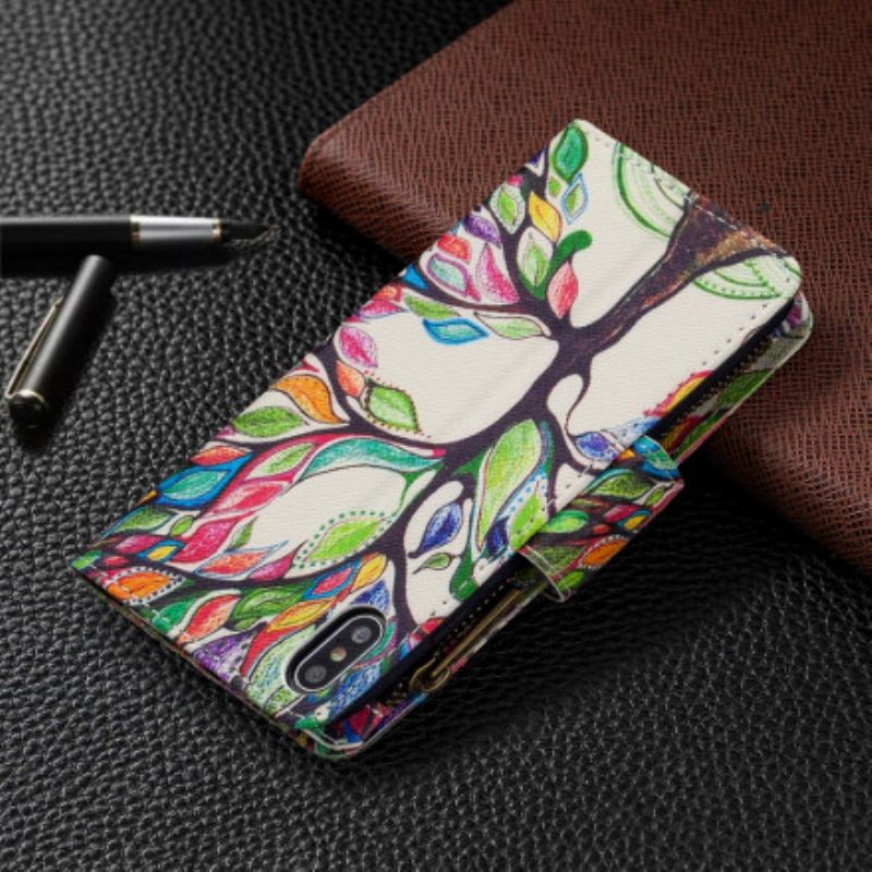 Flip Case iPhone XS Max Vetoketjullinen Puutasku