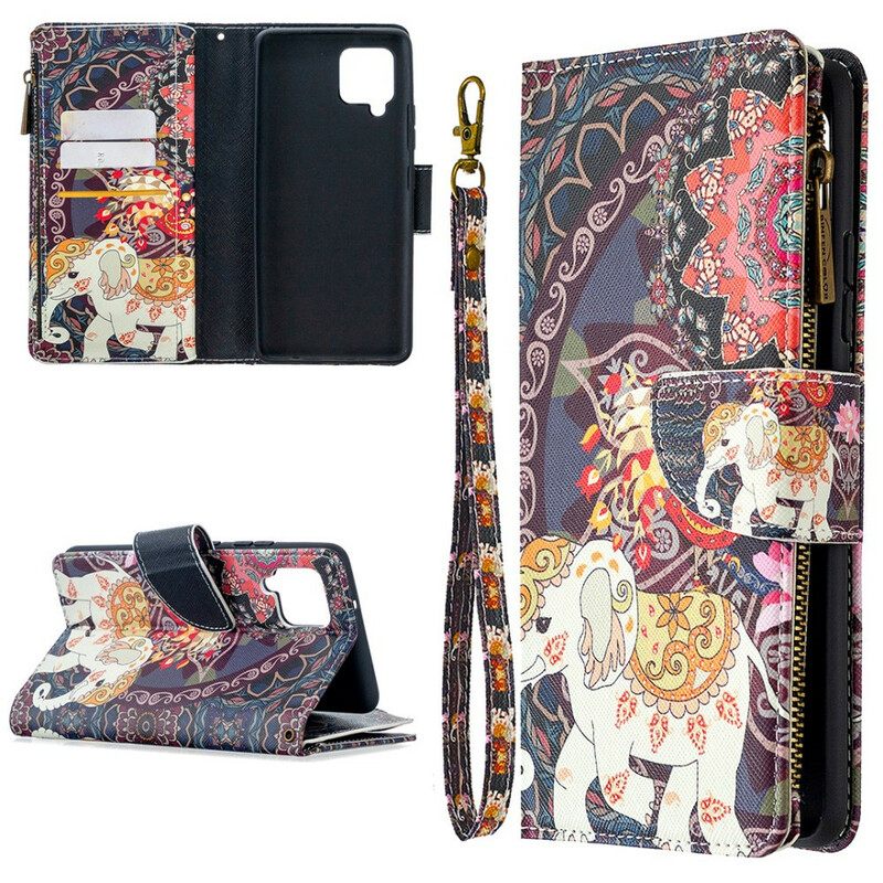 Flip Case Samsung Galaxy A42 5G Elephant Vetoketjutasku