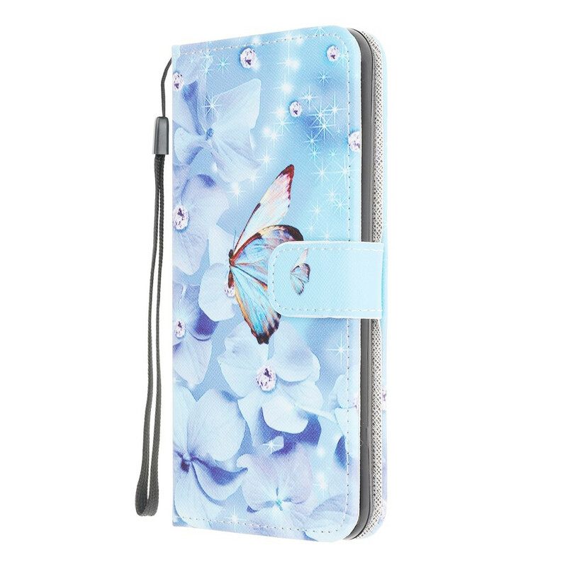 Kotelot Samsung Galaxy A42 5G Suojaketju Kuori Diamond Butterflies Hihnalla