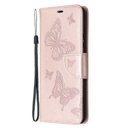 Nahkakotelo Samsung Galaxy A42 5G Butterflies In Flight With Lanyard