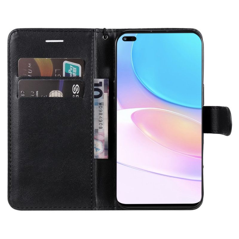 Flip Case Huawei Nova 8i / Honor 50 Lite Suojaketju Kuori Nahkainen Efektihihna