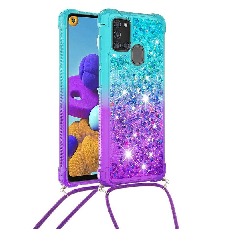 Case Samsung Galaxy A21s Silikonipaljetteja Ja Johto