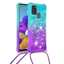 Case Samsung Galaxy A21s Silikonipaljetteja Ja Johto