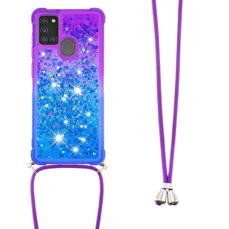 Case Samsung Galaxy A21s Silikonipaljetteja Ja Johto