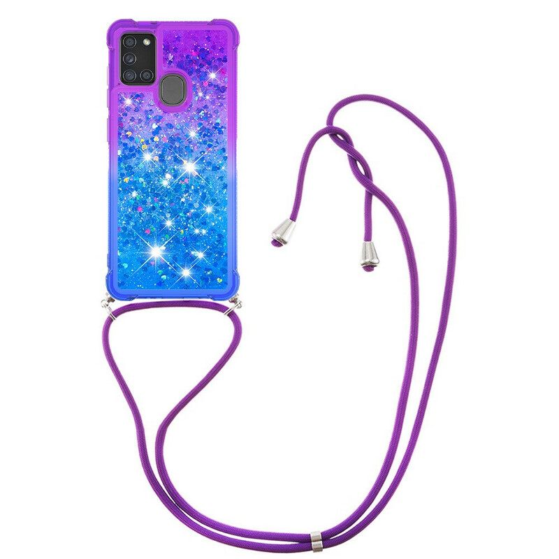 Case Samsung Galaxy A21s Silikonipaljetteja Ja Johto