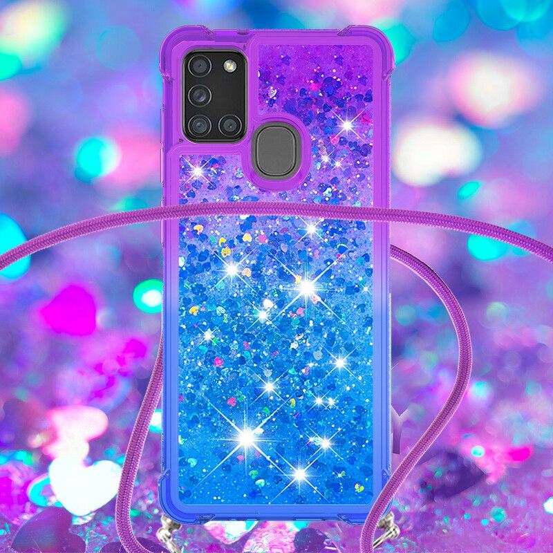 Case Samsung Galaxy A21s Silikonipaljetteja Ja Johto