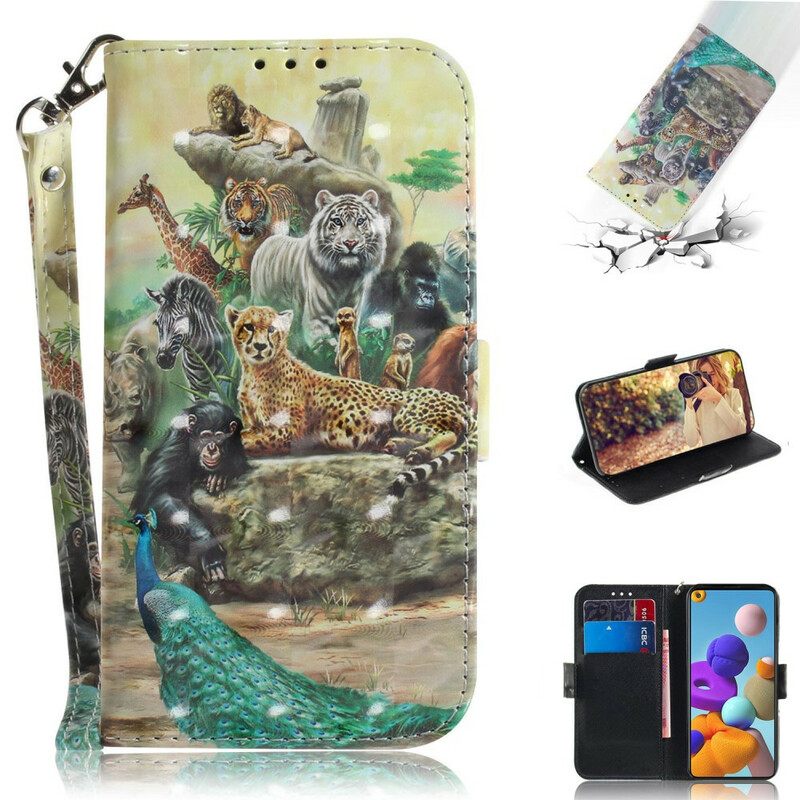 Flip Case Samsung Galaxy A21s Suojaketju Kuori Animal Safari Stringit