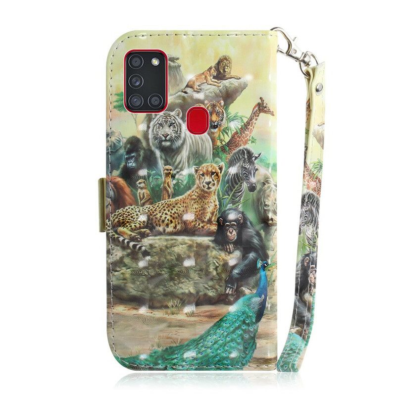 Flip Case Samsung Galaxy A21s Suojaketju Kuori Animal Safari Stringit