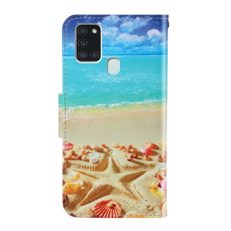 Flip Case Samsung Galaxy A21s Suojaketju Kuori Beach Lanyardissa