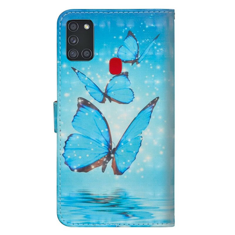 Kotelot Samsung Galaxy A21s Flying Blue Butterflies