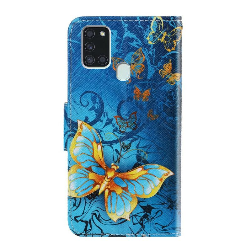 Nahkakotelo Samsung Galaxy A21s Suojaketju Kuori Butterfly Strap Muunnelmia