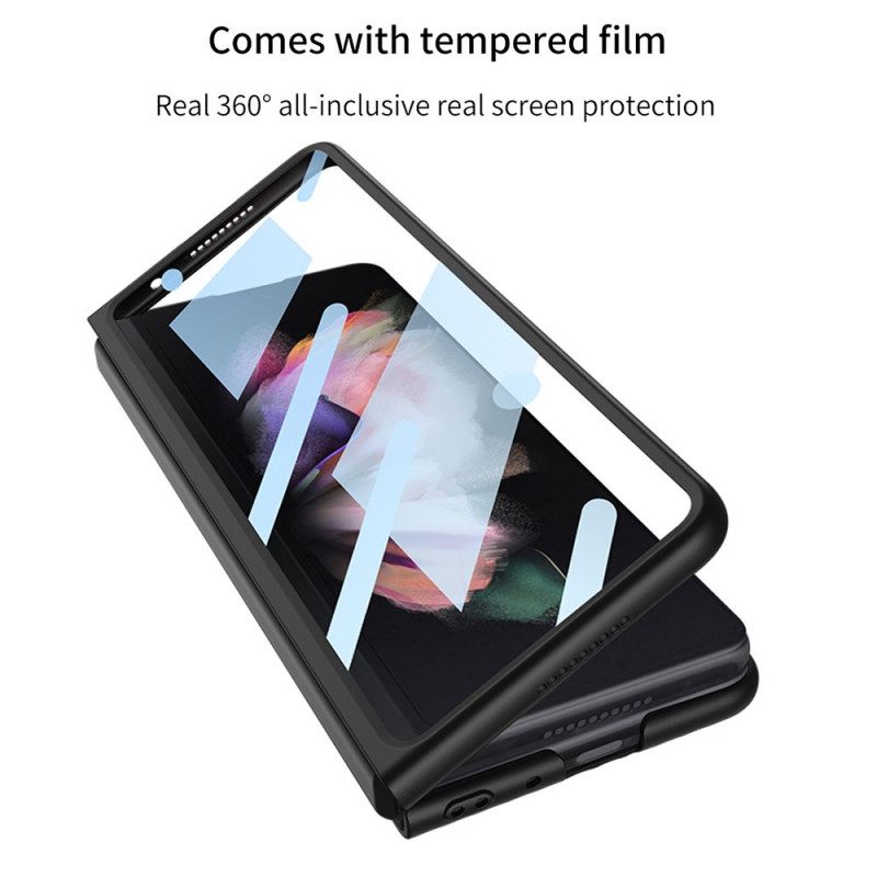 Case Samsung Galaxy Z Fold 3 5G Teksturoitu Tuki Ja Näytönsuoja Gkk