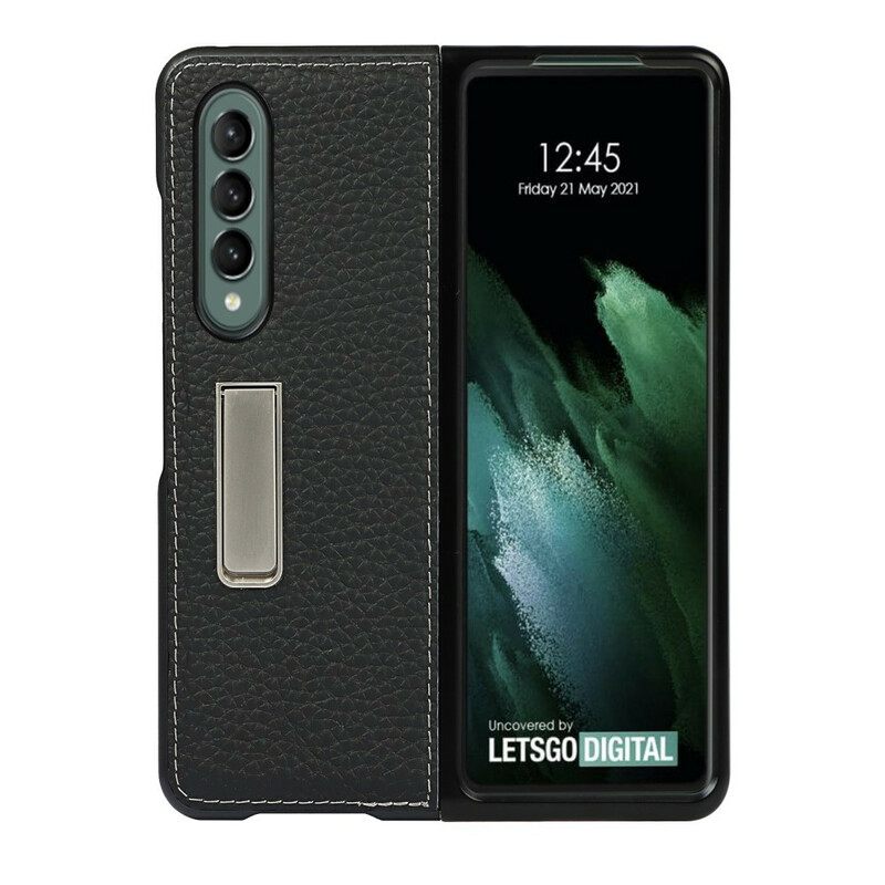 Kuori Samsung Galaxy Z Fold 3 5G Aito Litchi-nahkainen Handsfree-pidike