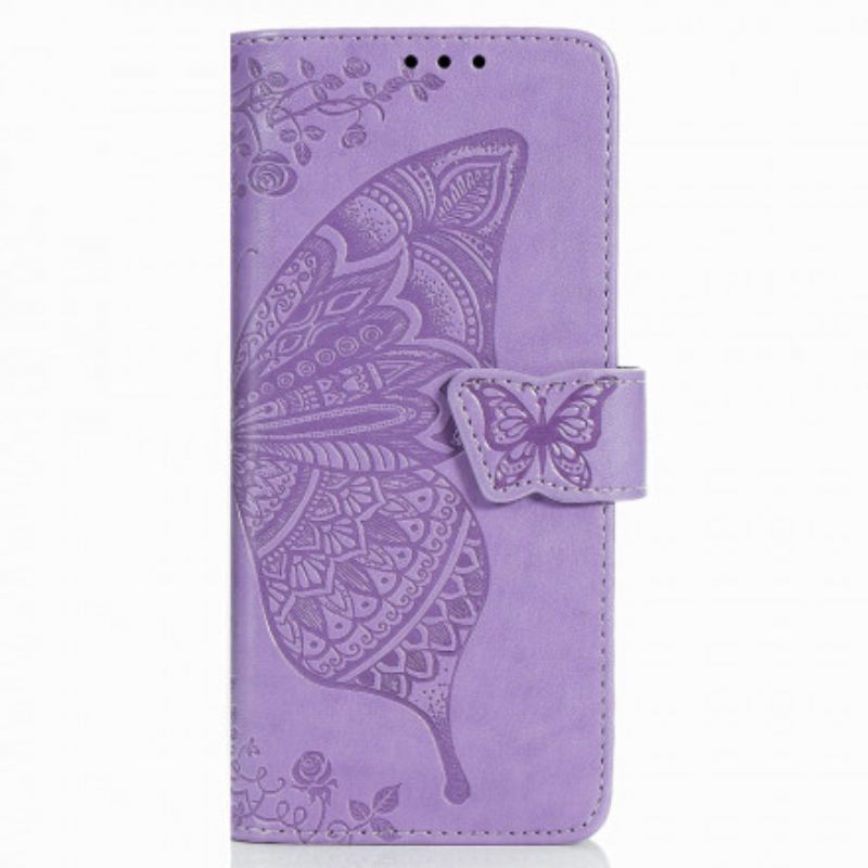 Nahkakotelo Samsung Galaxy Z Fold 3 5G Butterfly Design Kaulanauhalla