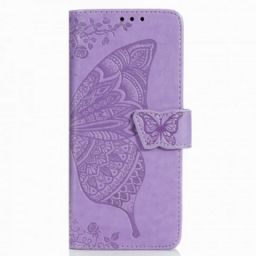 Nahkakotelo Samsung Galaxy Z Fold 3 5G Butterfly Design Kaulanauhalla