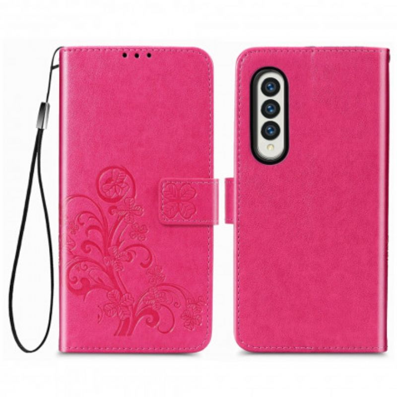 Nahkakotelo Samsung Galaxy Z Fold 3 5G Flowers Design Kaulanauhalla