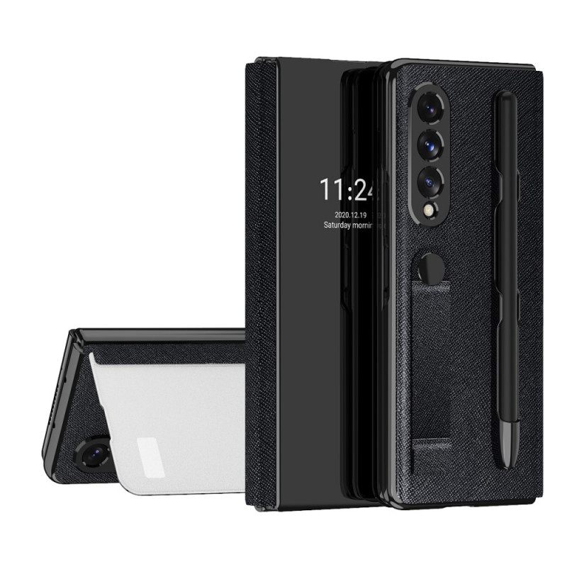 Puhelinkuoret Samsung Galaxy Z Fold 3 5G Kotelot Flip Mirror Kynäpidike Ja Hihna