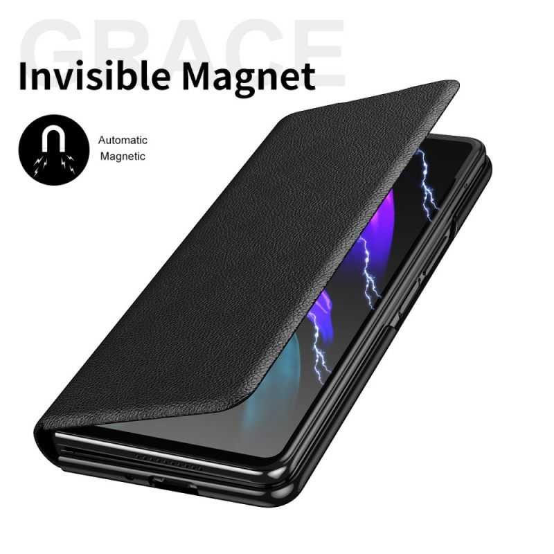 Puhelinkuoret Samsung Galaxy Z Fold 3 5G Kotelot Flip Style Litchi Nahkainen Kynäpidike Ja Hihna