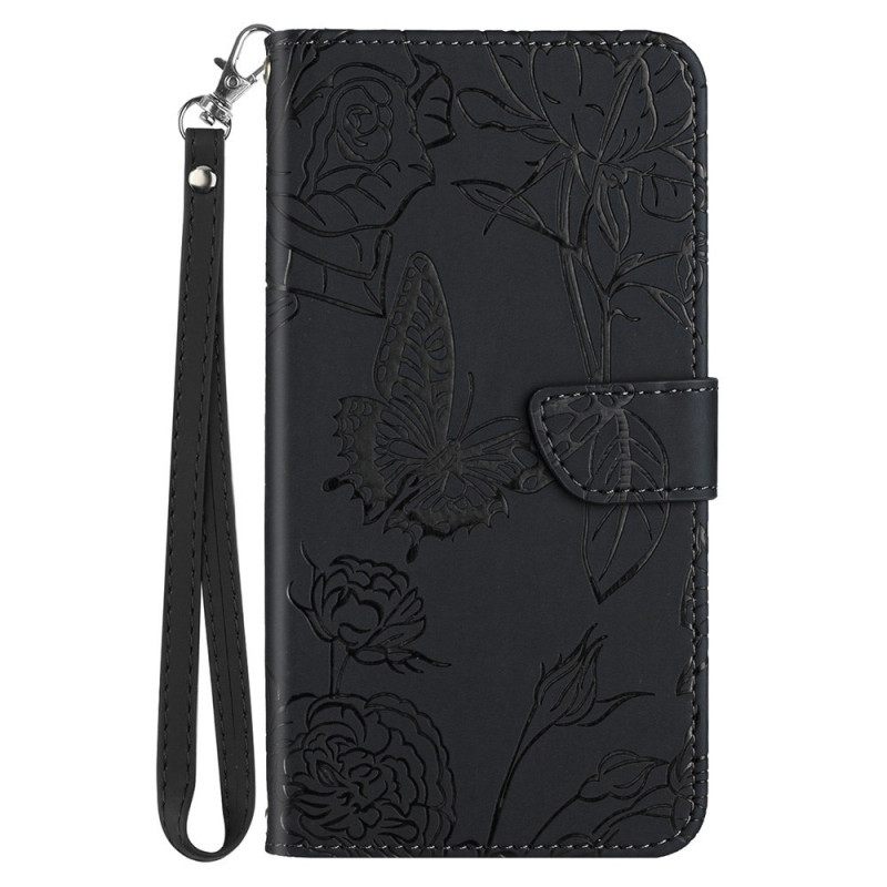 Flip Case Honor Magic 4 Lite 5G Butterflies Ja Lanyard