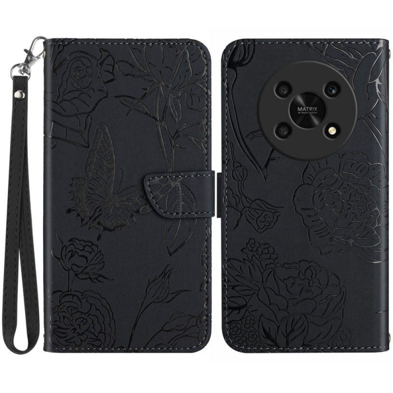 Flip Case Honor Magic 4 Lite 5G Butterflies Ja Lanyard