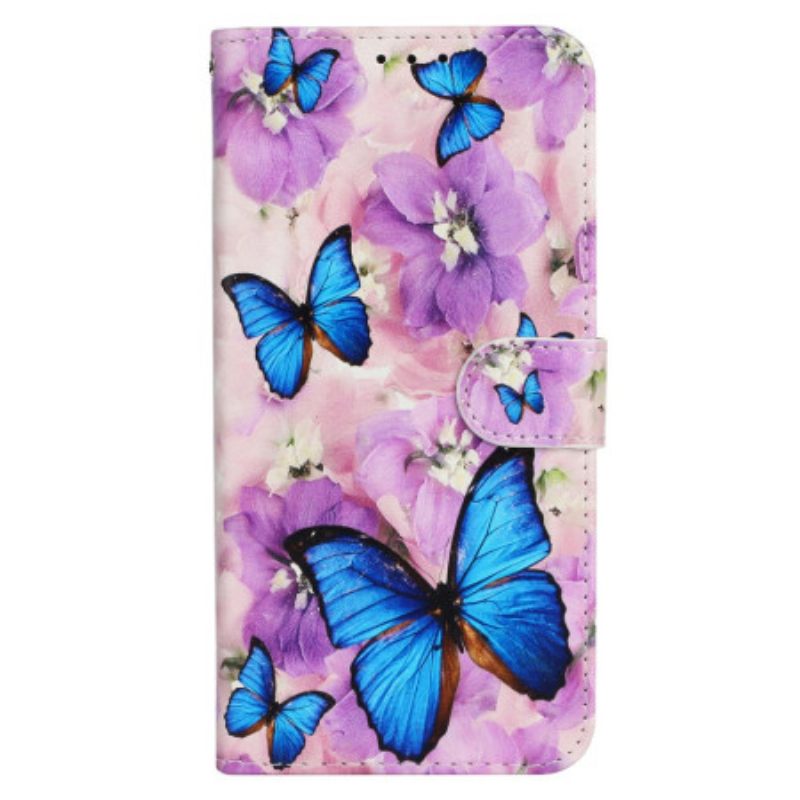 Kotelot Motorola Edge 50 Puhelinkuoret Purple Flowers And Blue Butterflies Premium