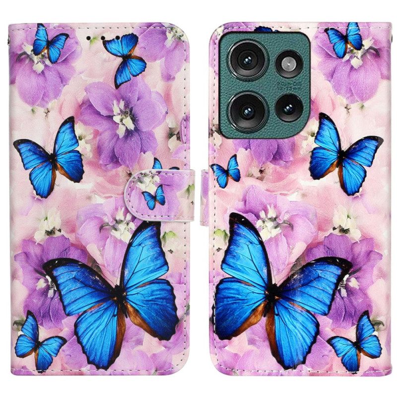 Kotelot Motorola Edge 50 Puhelinkuoret Purple Flowers And Blue Butterflies Premium