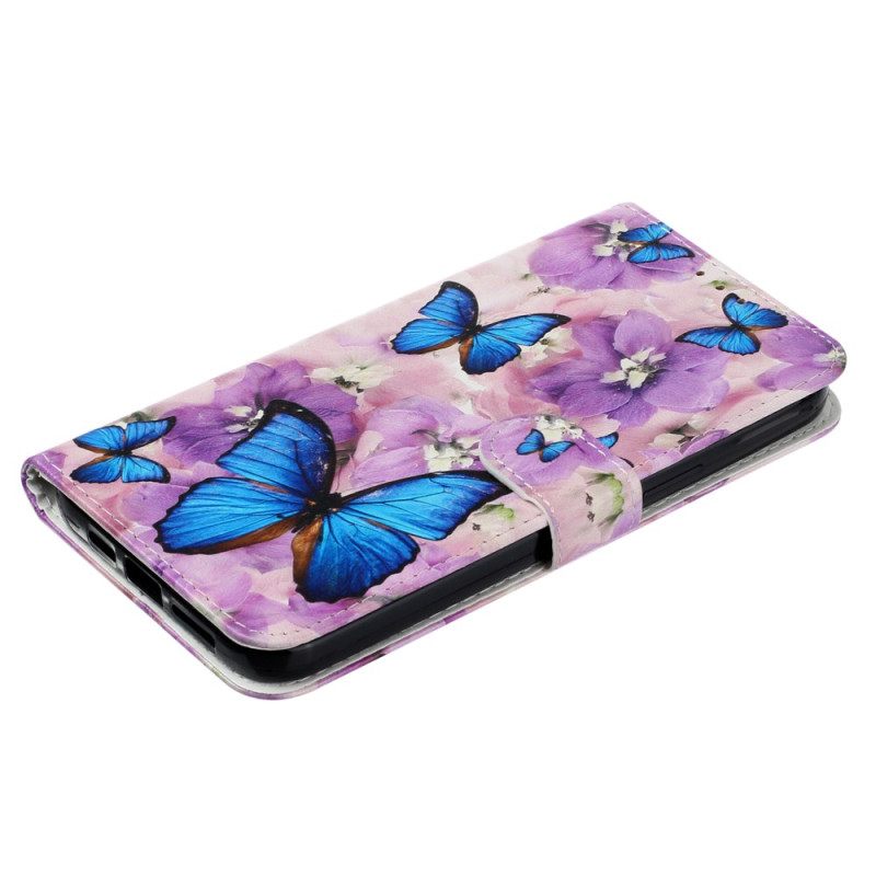 Kotelot Motorola Edge 50 Puhelinkuoret Purple Flowers And Blue Butterflies Premium