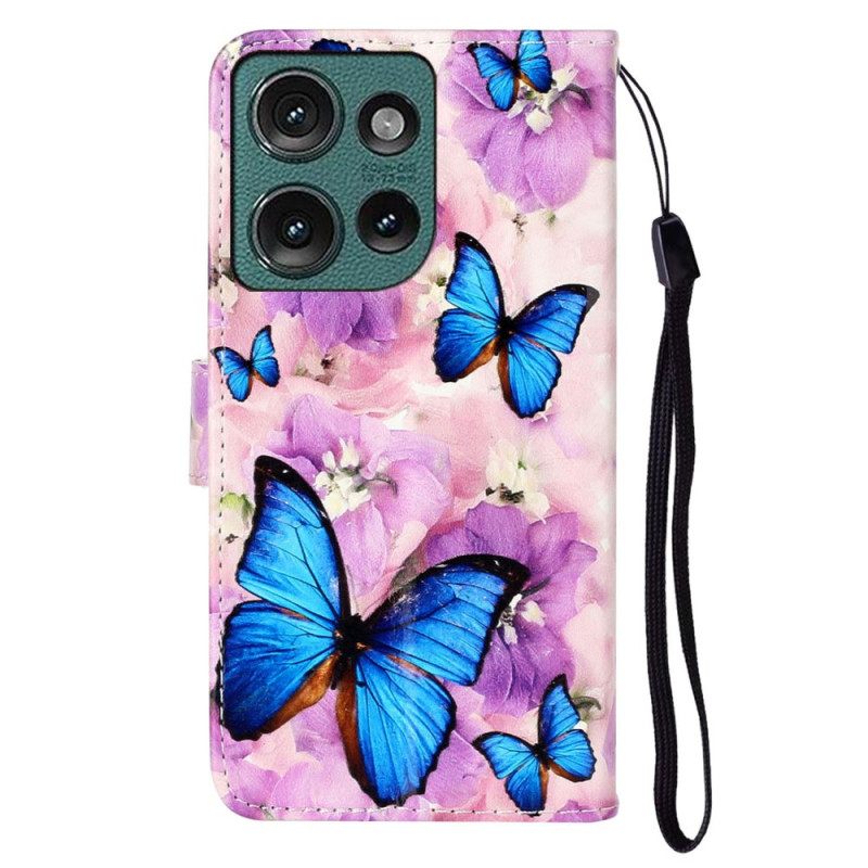 Kotelot Motorola Edge 50 Puhelinkuoret Purple Flowers And Blue Butterflies Premium